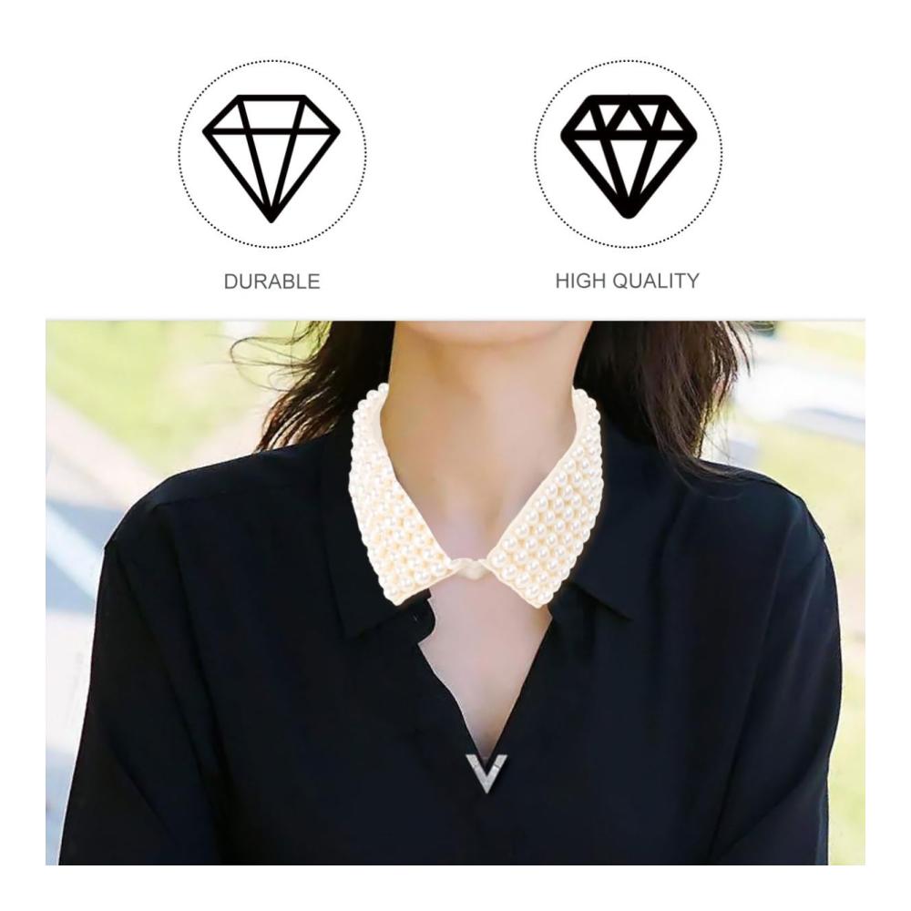1 Stück Abnehmbarer Kragen für Damen - Stilvoller Fake-Kragen mit Perlen Schwarz & Weiß - Halsband für Blusen Tuniken und Weißes Hemd