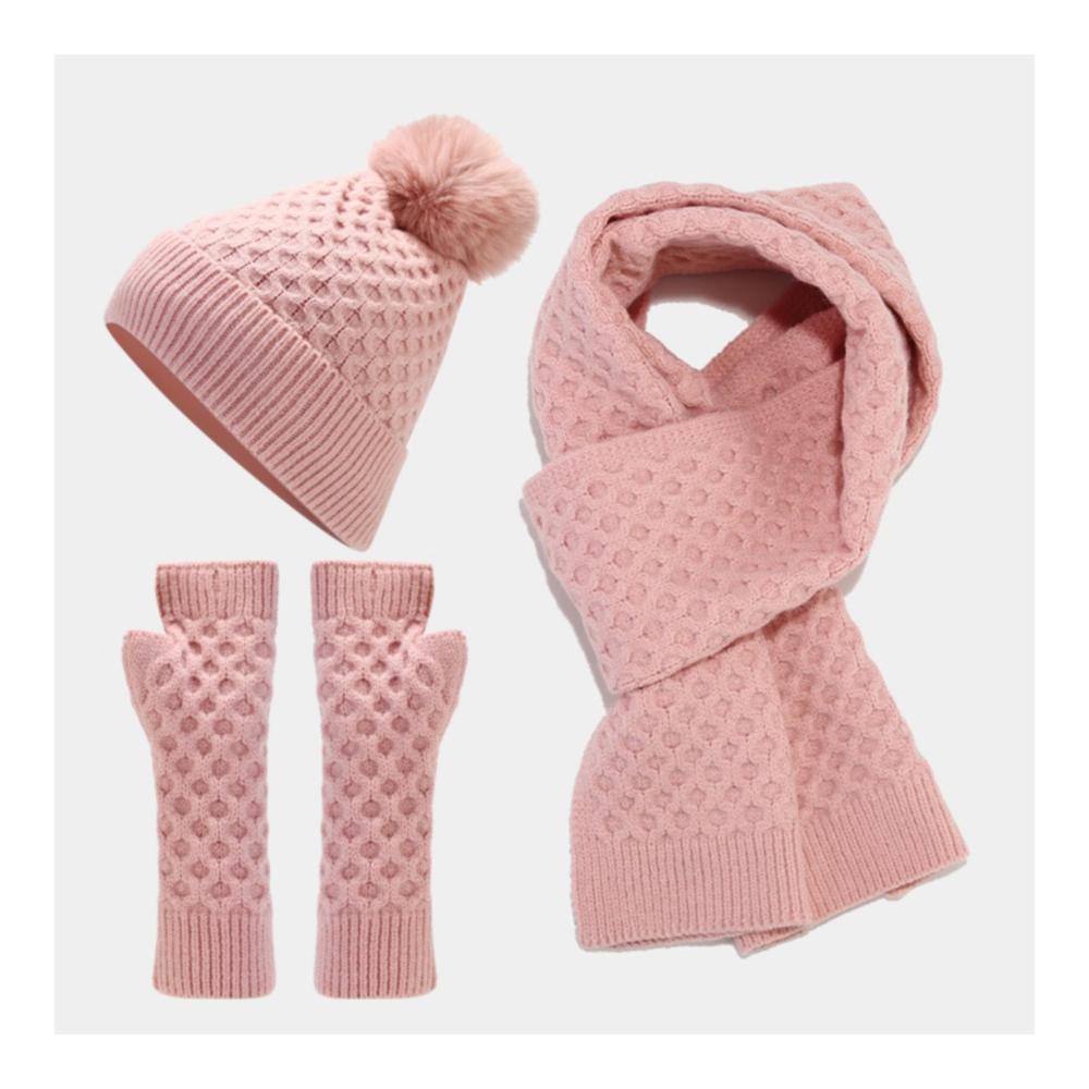Warme Wollmütze Schal und Handschuhe Set für Damen Herren und Teenager - ideal für Herbst und Winter