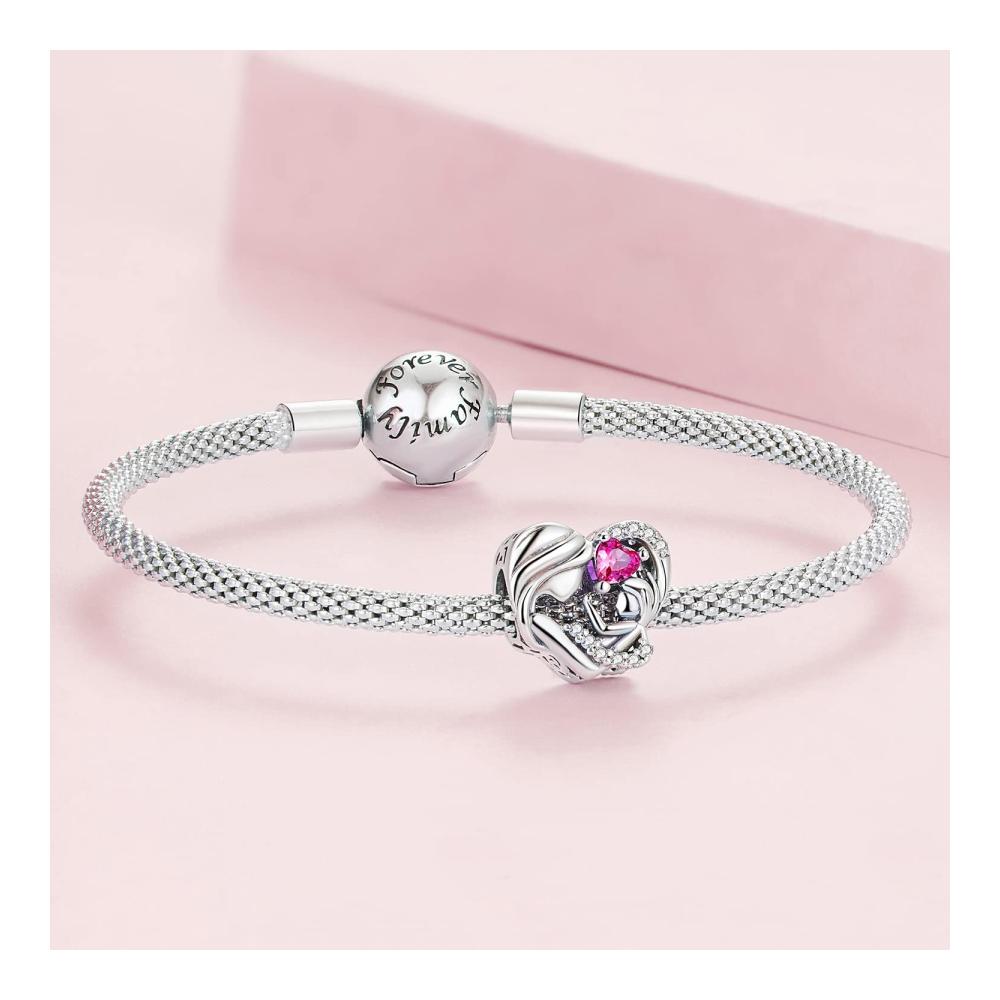 925 Sterling Silber Bead Charms für Pandora Armbänder - Rot Zirkonia Mutter-Kind Affinität - Frau Mädchen Schmuck Geschenke