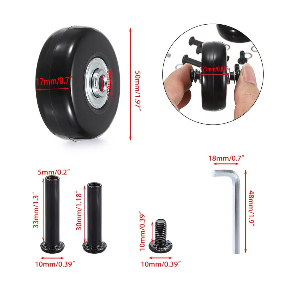 Koffer & Trolleys 2er Set Hochleistungs-Ersatzrollen mit schwarzen Schrauben für Kofferreparatur – Lagertausch für Gepäckkoffer (50 * 18mm