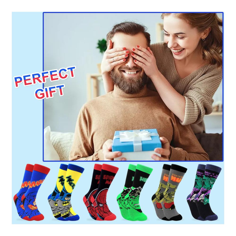 Lustige Herrensocken im Comic-Stil | Bunte dehnbare und atmungsaktive Crew-Socken für Erwachsene | Stilvolles Socken-Set mit einzigartigem Design