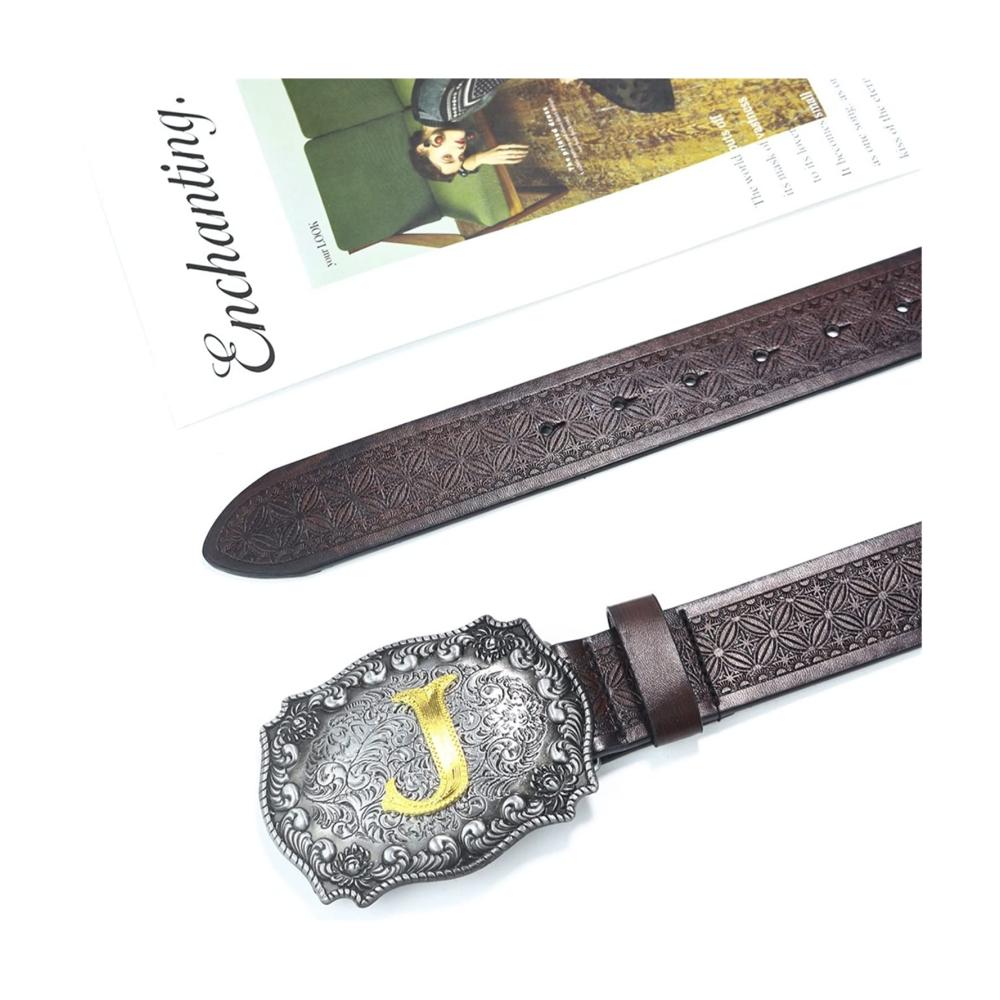 Brauner Western Cowboy Gürtel - Trendiger Retro Jugend Punk Stil Breiter Y2K Gürtel mit Silberdetails - Verfügbar in 110cm - 125cm
