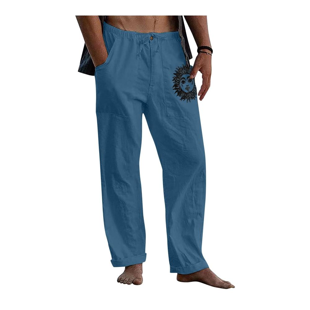 Lässige Herren Sommerhose - Bequeme Baumwoll Leinen Hose mit Kordelzug und Taschen ideal für den Urlaub - CO2248