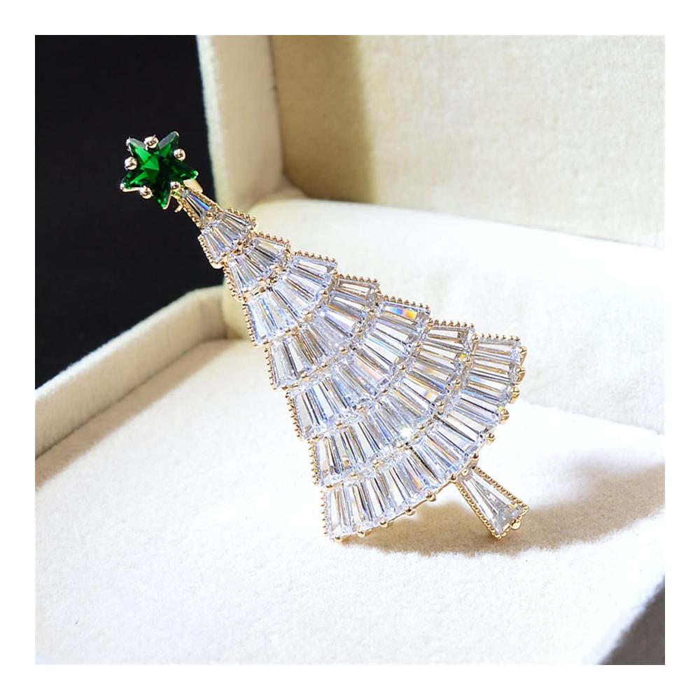 Weihnachtsbroschen Festlicher Modeschmuck mit Crystal Cube Zirkonia - Damen Bankett Accessoire für die Feiertage (Silber