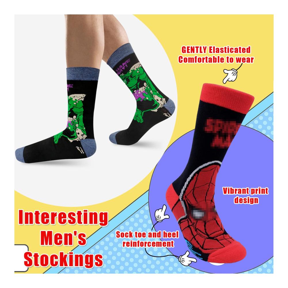 Lustige Herrensocken im Comic-Stil | Bunte dehnbare und atmungsaktive Crew-Socken für Erwachsene | Stilvolles Socken-Set mit einzigartigem Design