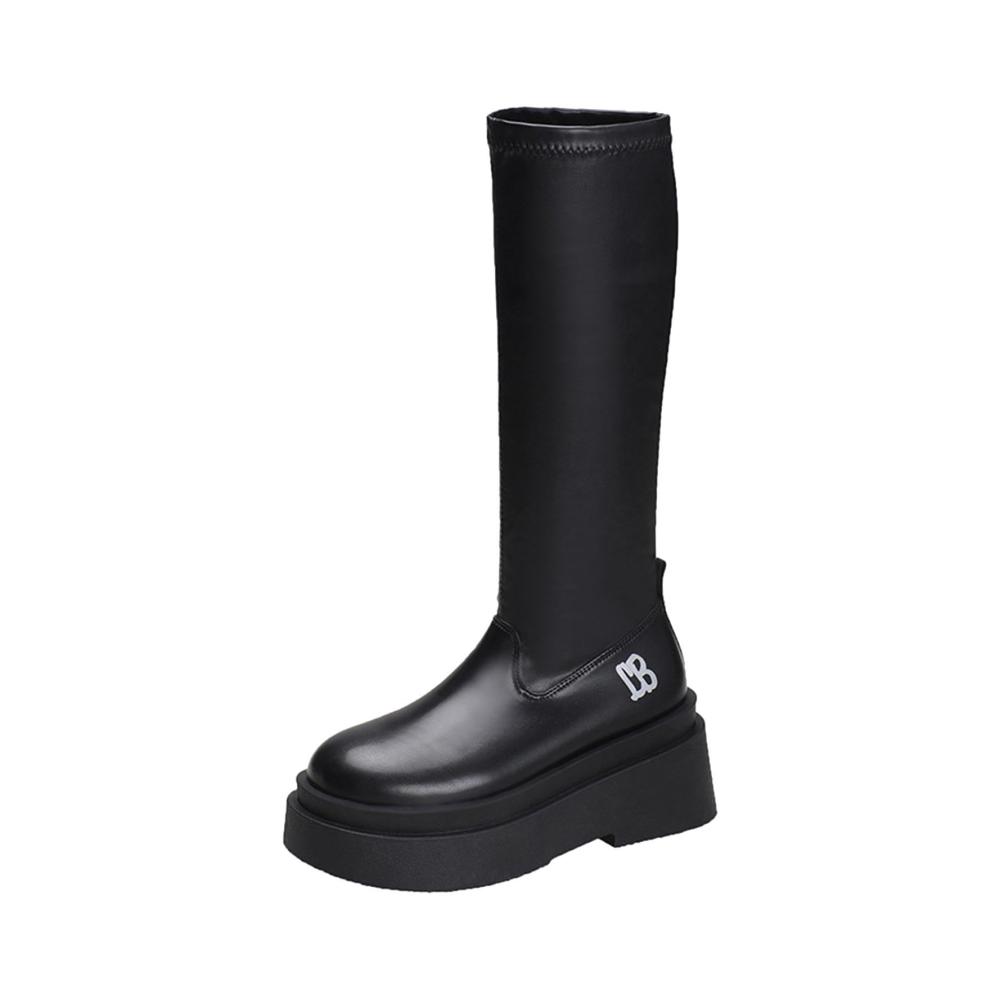 Damen Kniehohe Stiefel im Gothic Motorradstil - Modische Reitstiefel mit runder Spitze und dicker Sohle für stilbewusste Töchter