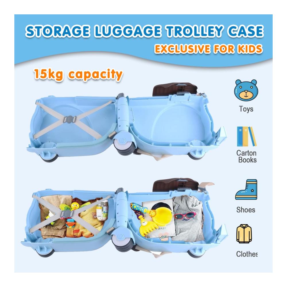 Kindergepäck 17 Zoll Tragbares Mitfahrgepäck für Kinder - Rollender Trolley in Blau Hartschalen-Handgepäckkoffer für Kinder von 2-6 Jahren