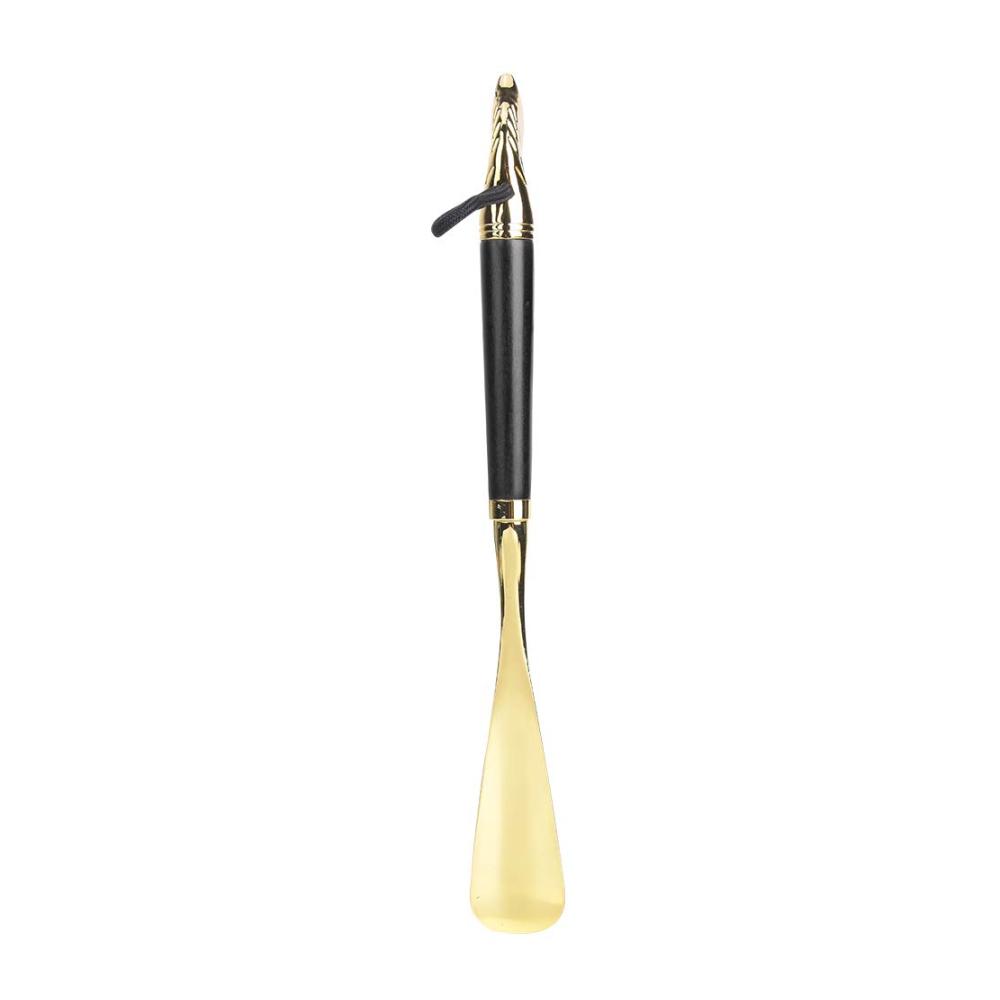 Exquisites Schuhlöffel Werkzeug mit Vergoldetem Pferdekopf aus legiertem Stahl - Perfektes Geschenk für Frauen - Importierte Birke - 32CM - Schwarz mit Blauem Akzent