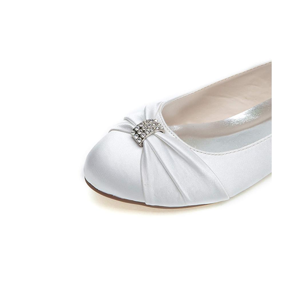 Hochzeitsschuhe Ballerinas Damen - Satin Strass Flache Brautschuhe Geschlossene Zehen Größe 9872-06
