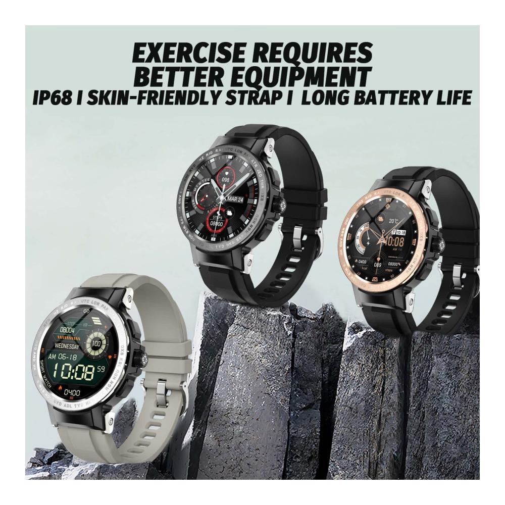 RollsTimi Fashion Smart-Sportuhr Herzfrequenz & Blutsauerstoffüberwachung Schlaftracking IP68 wasserdicht GPS 24 Sportmodi - Kompatibel mit Android & iOS (Schwarz/Silber