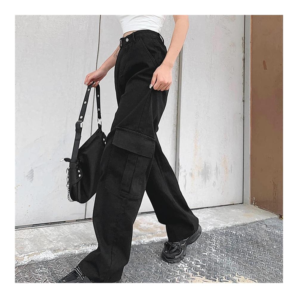 Cargohose Damen Y2K Baggy Hose mit Breitem Bein Oversized Vintage Streetwear Harajuku Sommerhosen für Teenager Mädchen - E-Girl Casual Style mit Taschen