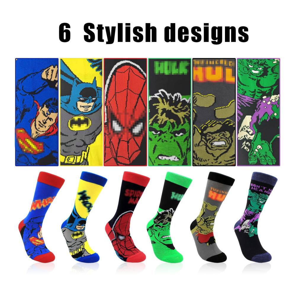Lustige Herrensocken im Comic-Stil | Bunte dehnbare und atmungsaktive Crew-Socken für Erwachsene | Stilvolles Socken-Set mit einzigartigem Design