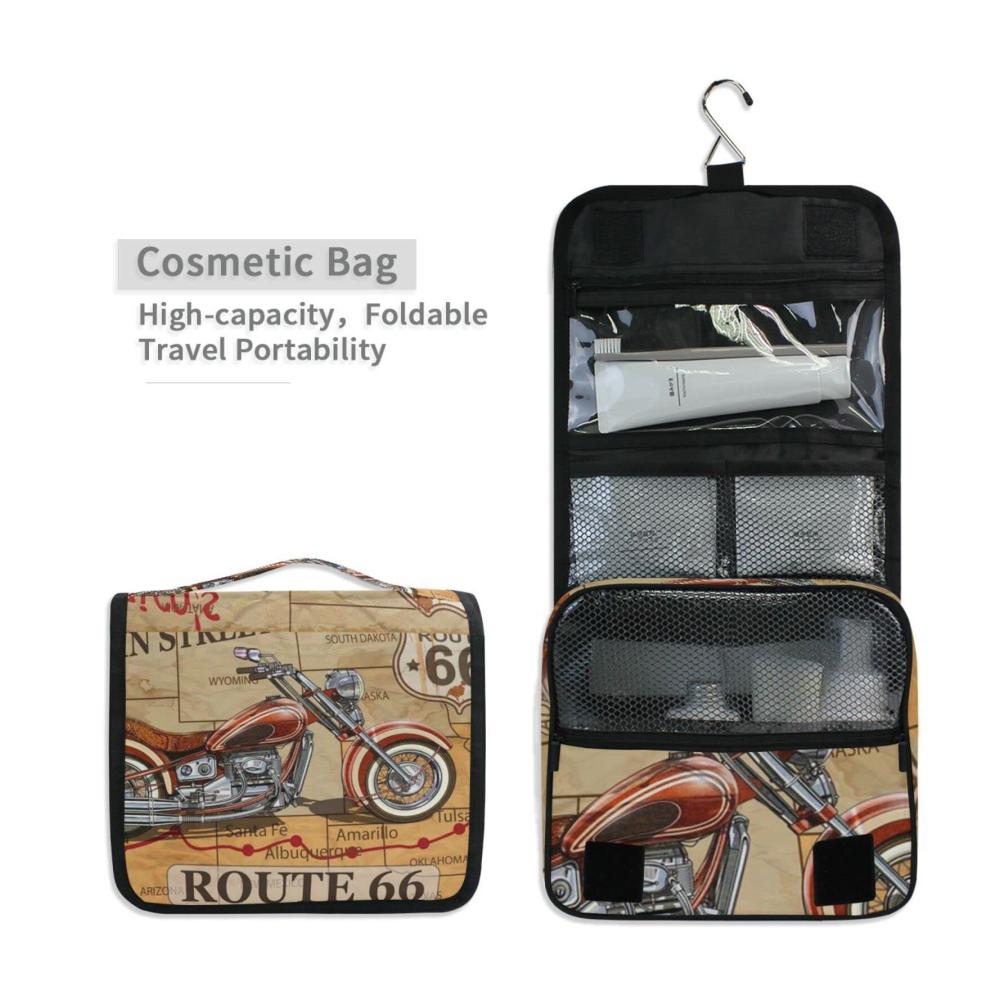 Kulturtasche Mops Praktischer Reise-Kulturbeutel für Damen und Herren – Hängende Kosmetiktasche Make-up-Aufbewahrungstasche im Route Motorrad Design – 9L X 4W X 18.5H cm ideal für unterwegs
