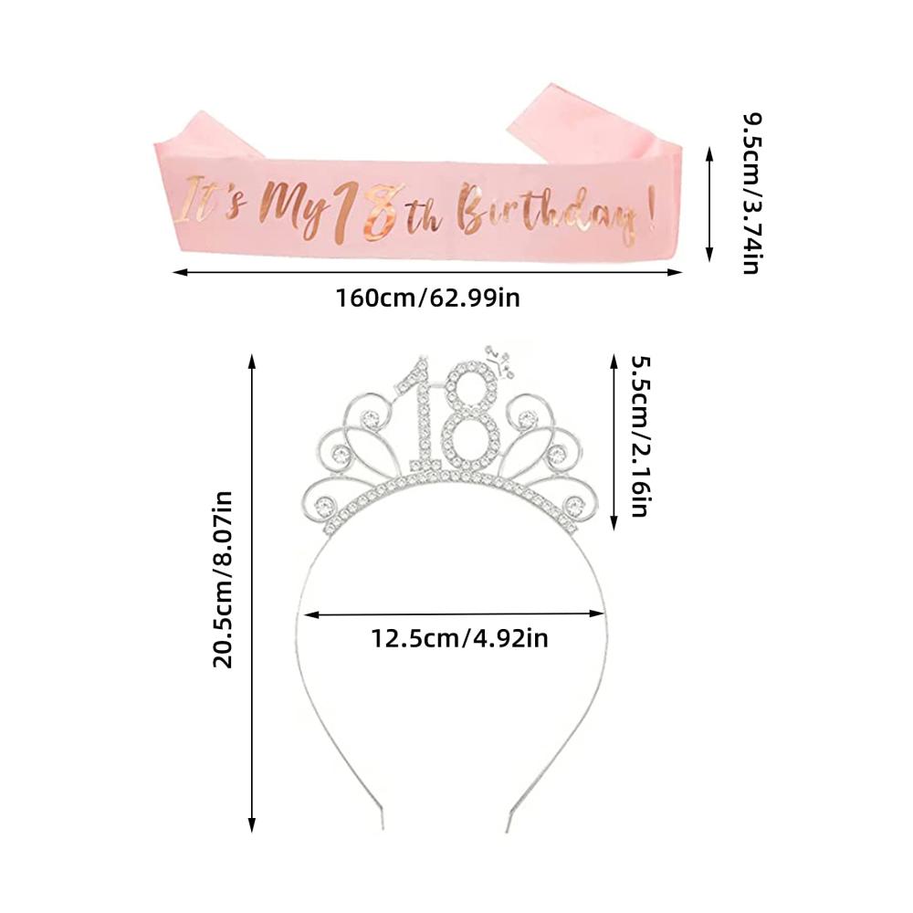 Geburtstagskrone für Mädchen und Frauen - Diademe Schärpe Tiara Haar-Zusätze Prinzessin Krone - Ideales Geschenk und Deko für 18. Geburtstag - Mädchen Kinder Party Zubehör