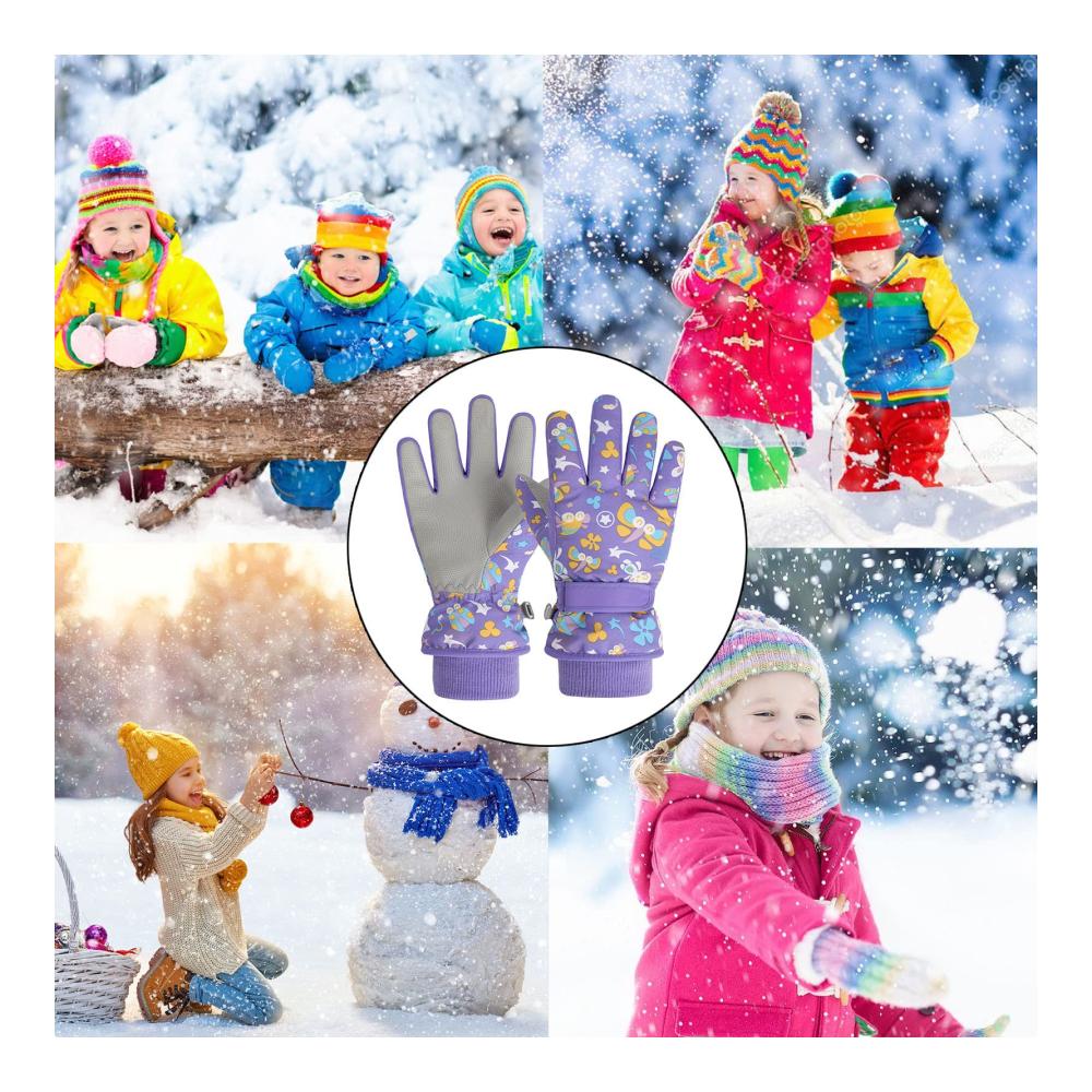 Wasserdichte Skihandschuhe für Kinder - Warme Strickmanschetten Kaschmir-Futter Verstellbare Größe mit Klettverschluss - Geeignet für Jungen und Mädchen von 4-13 Jahren