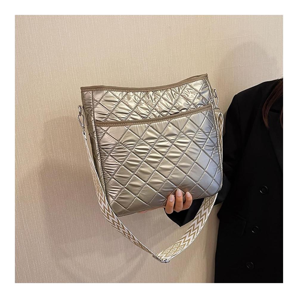 Diamantgitter Damen Henkeltasche - Modische Handtasche mit verstellbarem Riemen großer Kapazität kariertem Design lässig und gesteppt - Geschwollene Quadrattasche