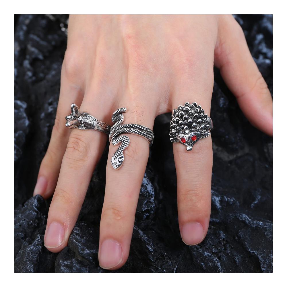 Gothic Punk Ringe Set - 20 Stück Silber Einstellbare Animal Designs - Cool Statement Stapelringe für Männer und Frauen - Frosch Schlange Schmetterling Spinne - Y2K Zubehör