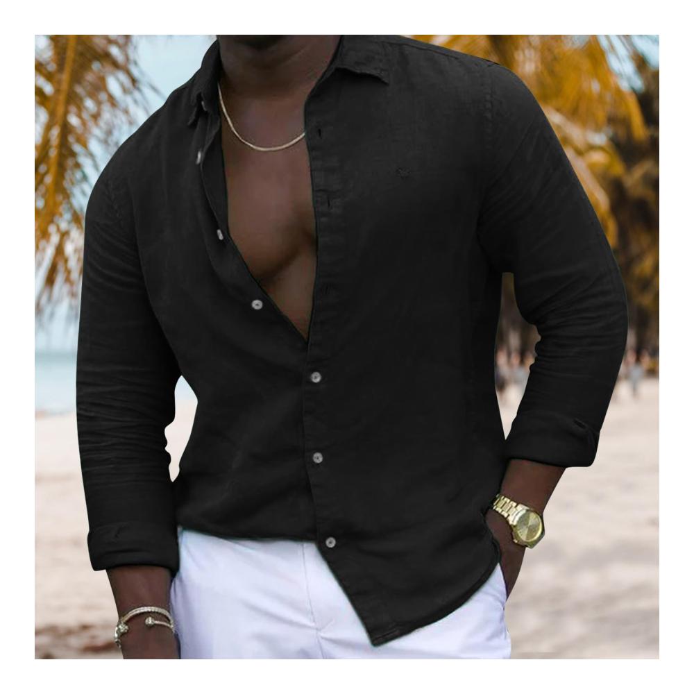 Herren Freizeithemd Langarm Leinenhemd mit Umlegekragen Business und Sommer Shirt - Atmungsaktives Hemd in Regular Fit Button-Down Oberteil Oversized und Leicht - Männer Hemden für stilvolle Eleganz