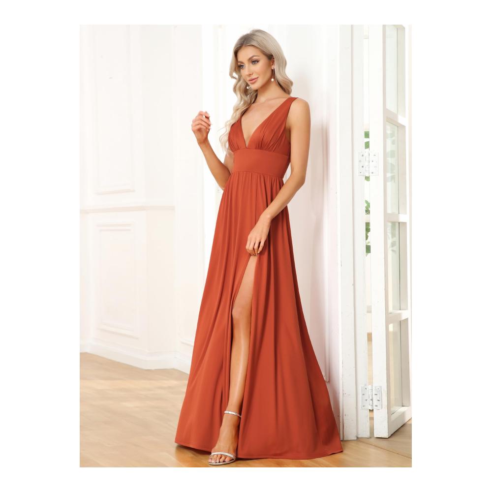 Ever-Pretty Abendkleid Damen Bodenlang A-Linie V-Ausschnitt Asymmetrisch Dekolletiert - Hochwertige Brautkleider mit Hoher Dehnung (Modell EE0168B