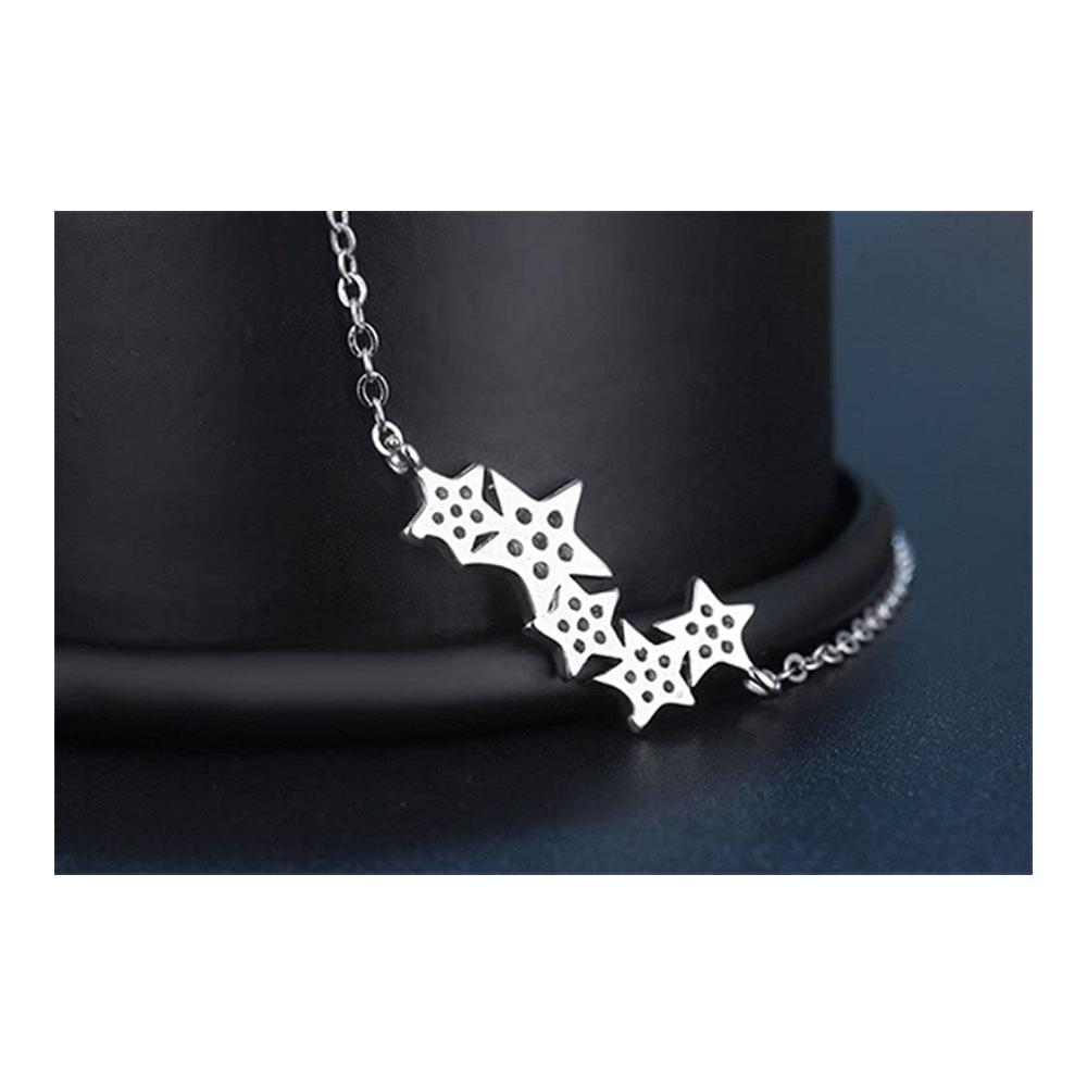 925 Sterling Silber Damen-Halskette mit Zirkonia-Sternen-Anhänger - Modische Kurze Clawicle Kette