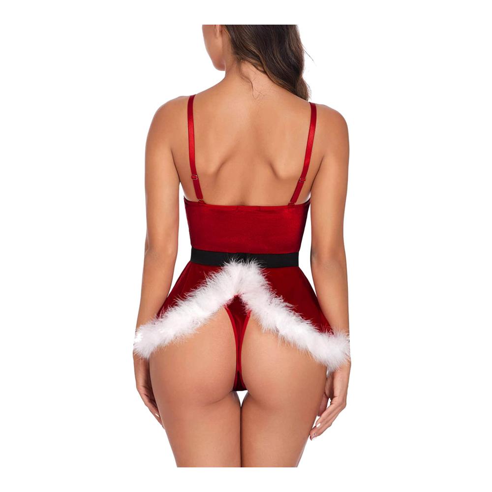 Heiße Weihnachts-Dessous Damen Negligee Set mit Strapsen und Bindeseil für Xmas Nachtwäsche und mehr