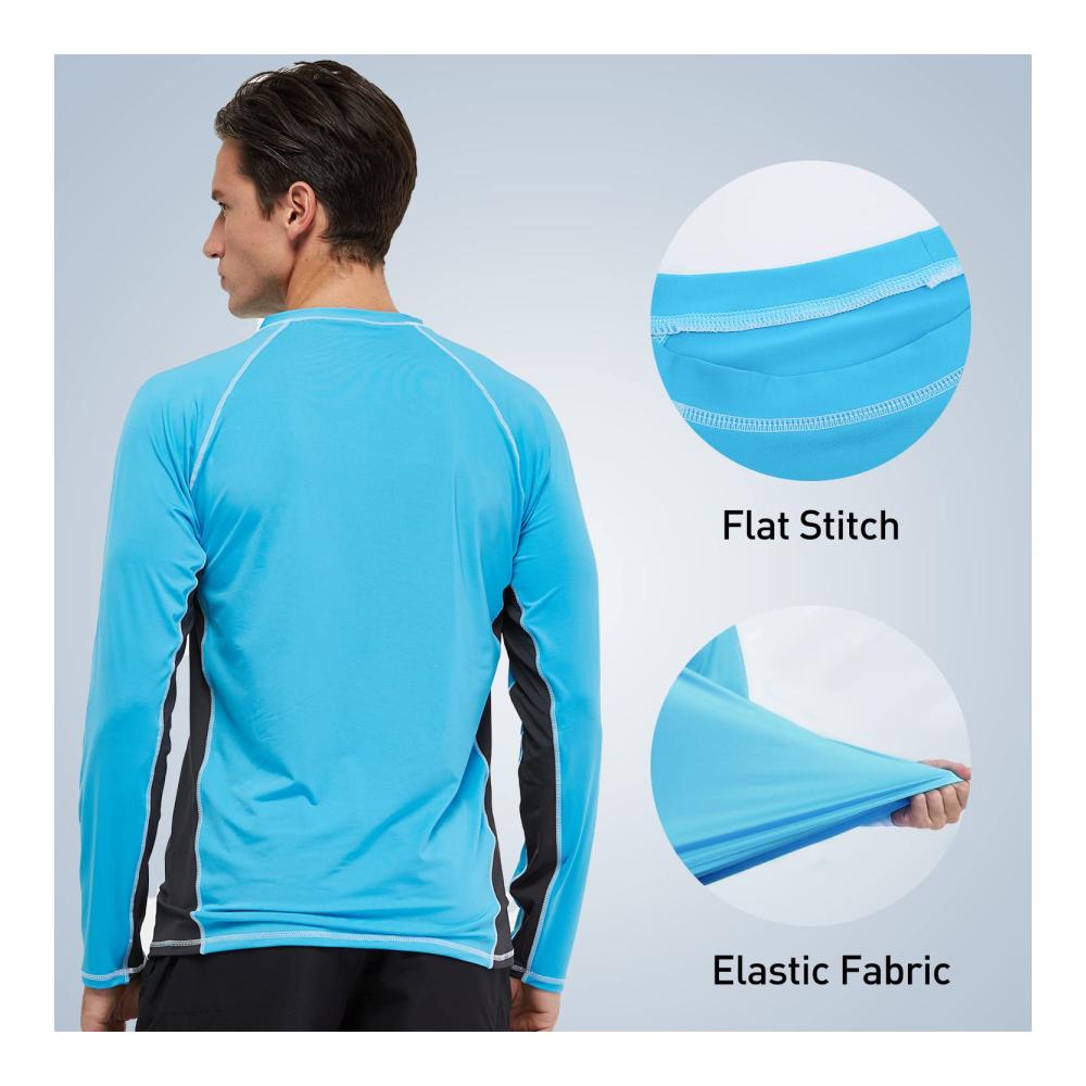 Langarmshirts Herren Rash Guards - UV-Schutz Farbecht Funktionsshirt Schnelltrocknend Atmungsaktiv - Wandershirt UPF 51 Sonnenschutz - Ideal für Surf Laufen Angeln Wandern - Hellblau Grau
