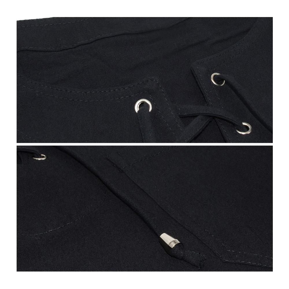 Herren Freizeithemd Baumwoll-Leinen lässig Großvater-Kragen Kordelzug Ghillie Hippie Henley Schwarz (Gr. 56