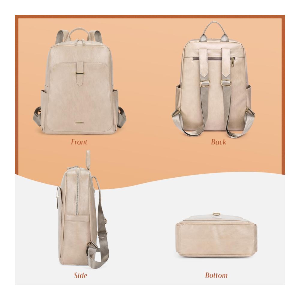 Eleganter Damen Rucksack aus PU-Leder - Großer Daypack mit Platz für 14-Zoll-Laptop