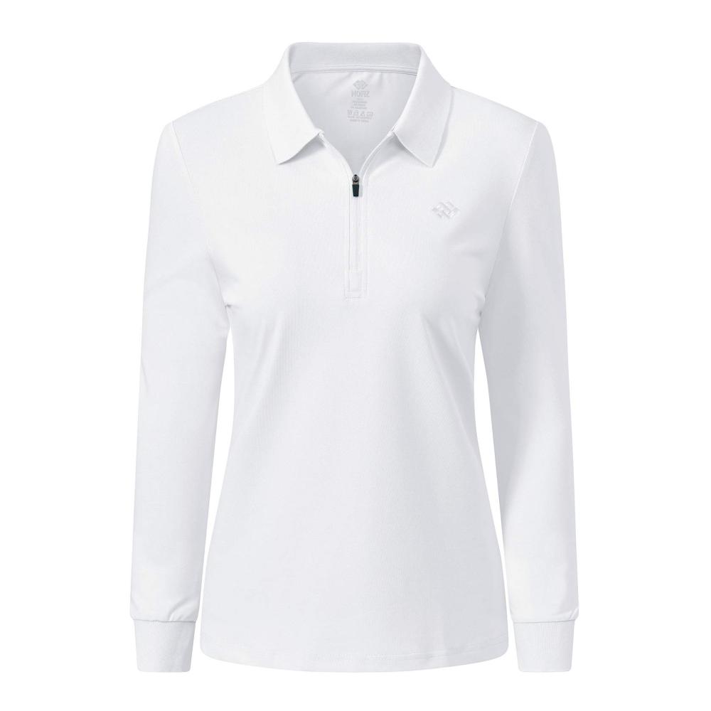 Langarm Damen Polo AjezMax Golf Poloshirt mit Reißverschluss Baumwolle Sport Winter