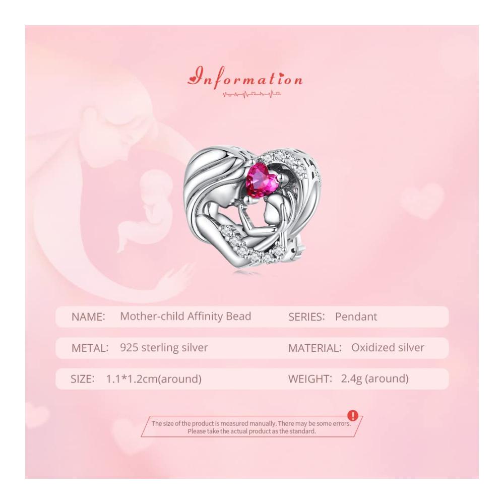 925 Sterling Silber Bead Charms für Pandora Armbänder - Rot Zirkonia Mutter-Kind Affinität - Frau Mädchen Schmuck Geschenke