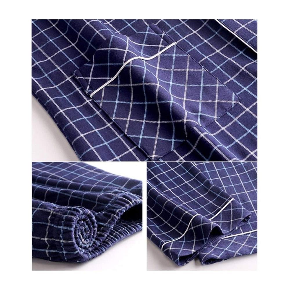 Herren Schlafanzug Langarm Pyjama-Set aus dünnem Baumwollgewebe für Frühling und Herbst