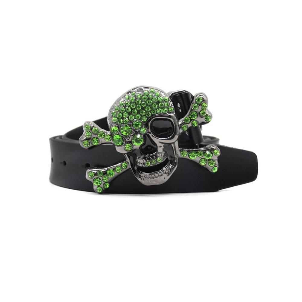 Herren Ledergürtel im Street Hip Hop Punk Style mit personalisiertem Totenkopf - Y2k Silbergürtel für den Cowboy-Look (Weiß 95 cm