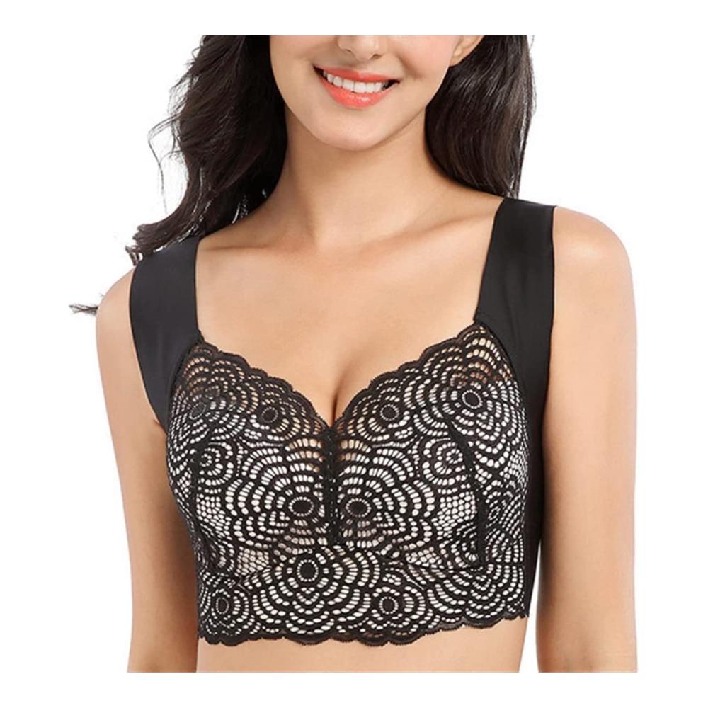 Florale Spitze & Push-Up-Komfort Klassischer Übergrößen-BH mit Bügel & Weich-Cup Schwarz Mittelgröße