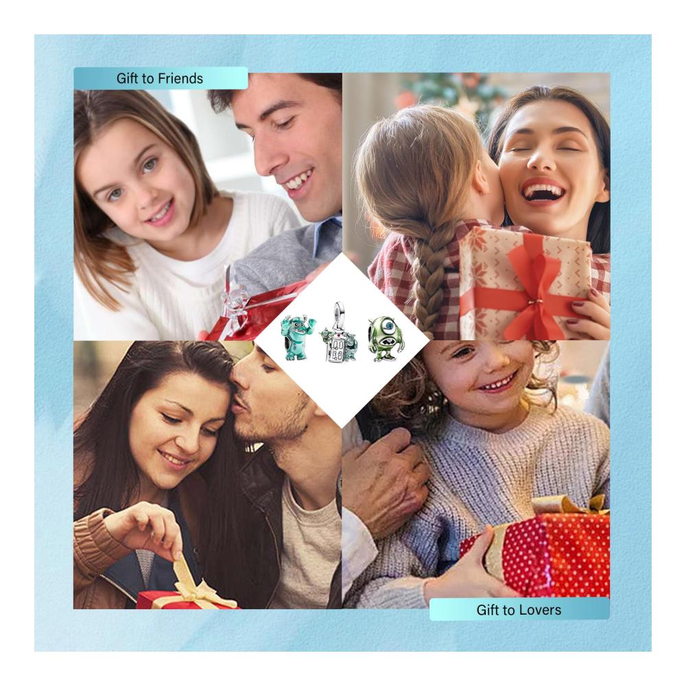 925 Sterling Silber Bead Charms Set mit Cartoon Menschen und Tiermotiven Zirkonia-Anhänger für Armbänder und Halsketten - 3er Pack Schmuckgeschenk für Damen zu Weihnachten Valentinstag und Muttertag