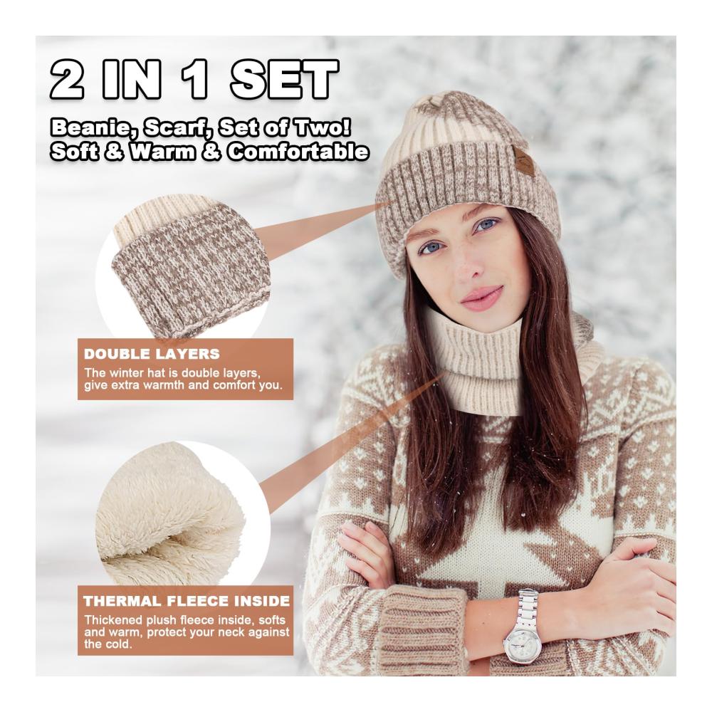 Gemütliches Winter-Set Strickmütze Schal und Handschuhe für Damen - Warme Wolle weiches Fleecefutter - Perfektes Geschenk für den Winter