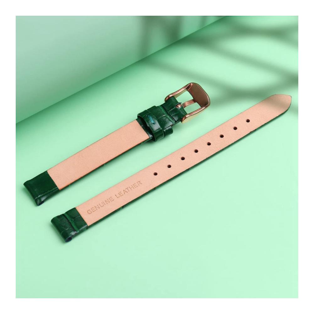 Uhrenarmband aus echtem Leder - Hochwertiges 10mm Ersatzarmband für Damenuhren in Grün mit Silberner Schnalle