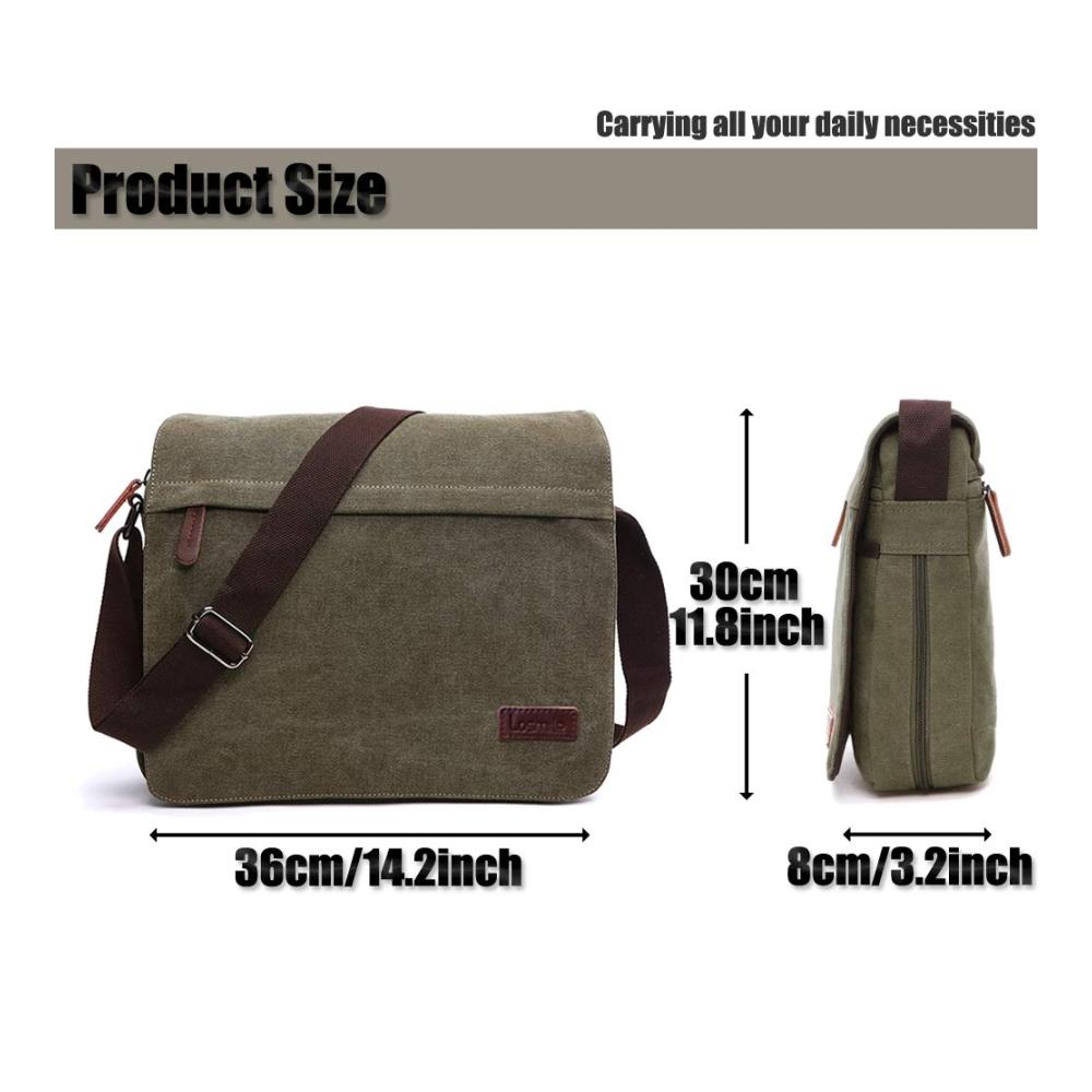Herren Schultertasche aus strapazierfähiger Leinwand mit Laptopfach - Ideal für Schule und Arbeit