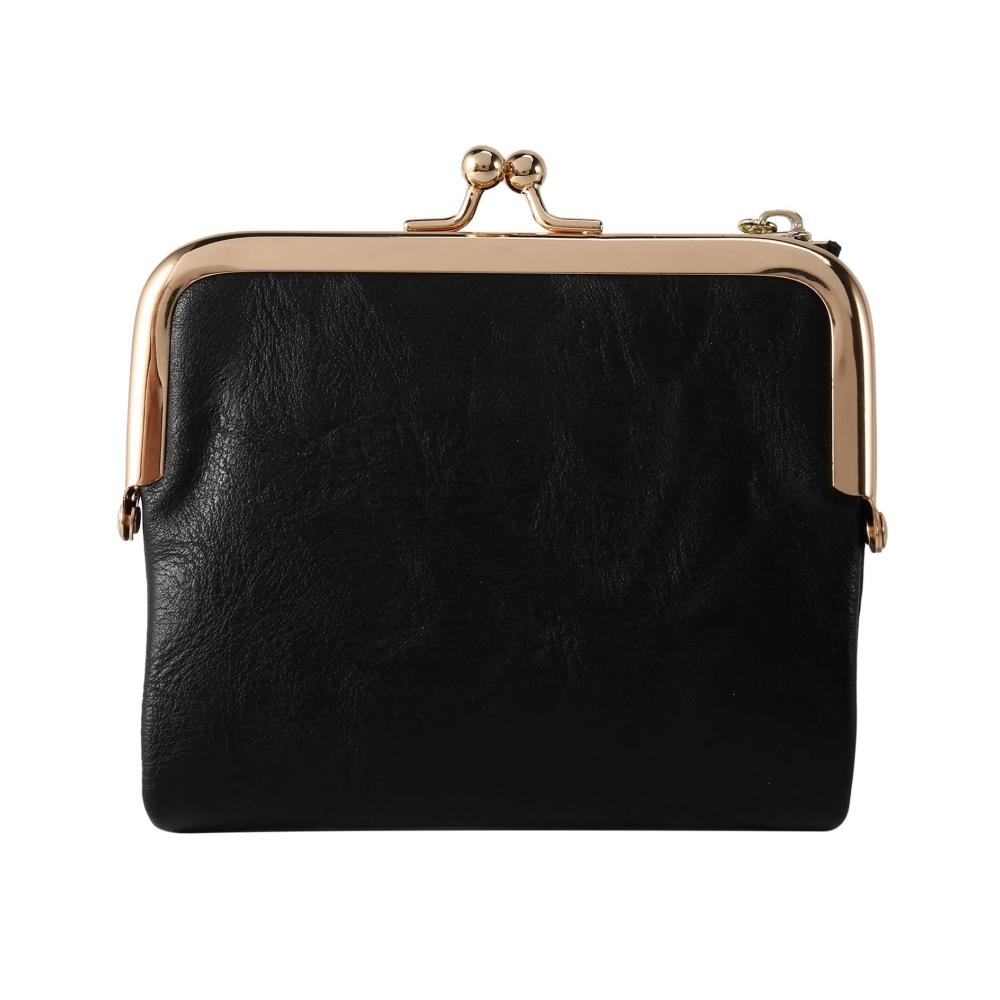 Damen Geldbörse Kurzformat Stilvolle Bifold Brieftasche mit Reißverschluss und Kiss Lock in Schwarz - Retro Design Multifunktional Geldbörse Damen