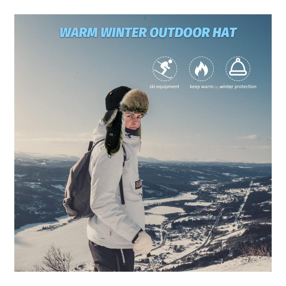 Russische Fliegermütze für Damen und Herren - Winter Uschanka Hut mit Kunstpelz Earflap und Bomber-Design