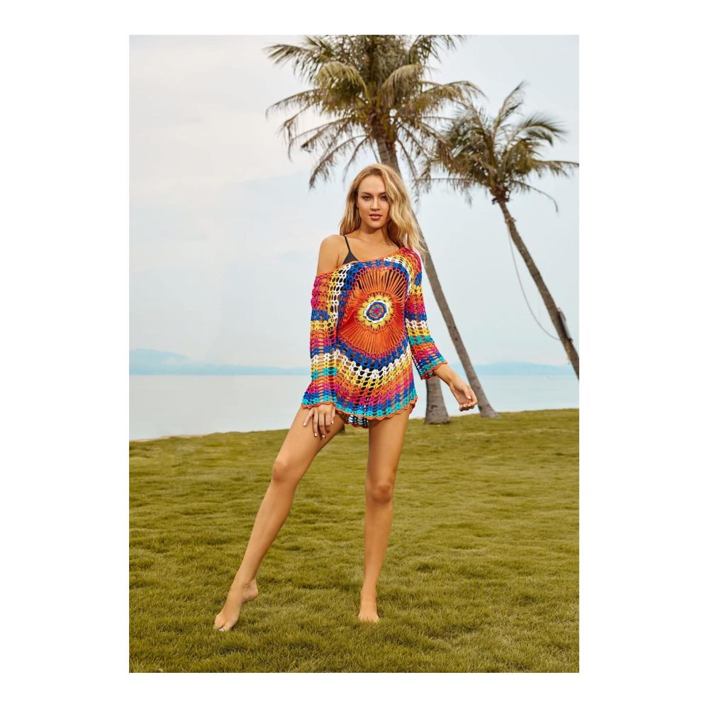 Strandkleidung für Damen Gestricktes Strandtop mit Häkel-Tunika - Perfekter Bikini-Cover-up für den Urlaub