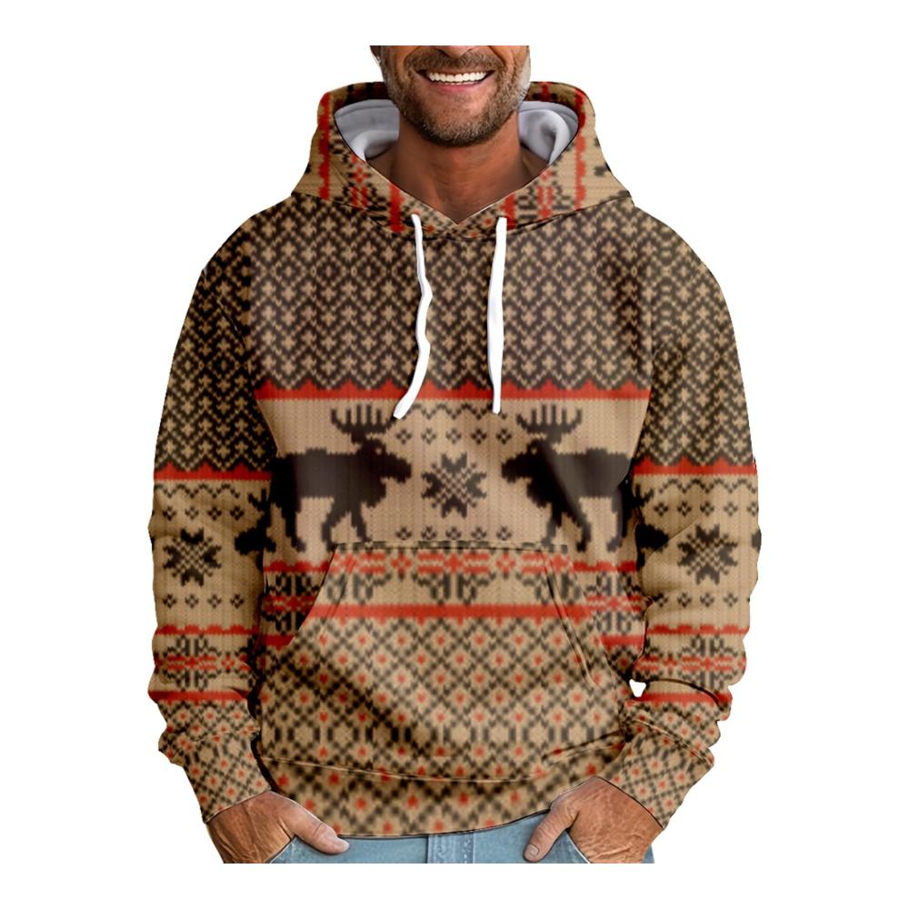Weihnachts-Hoodie für Herren Oversized Xmas Pullover mit Retro-Druck Langarm und Kapuze - Lustiges Christmas Hoody Sweatshirt für Herbst & Winter