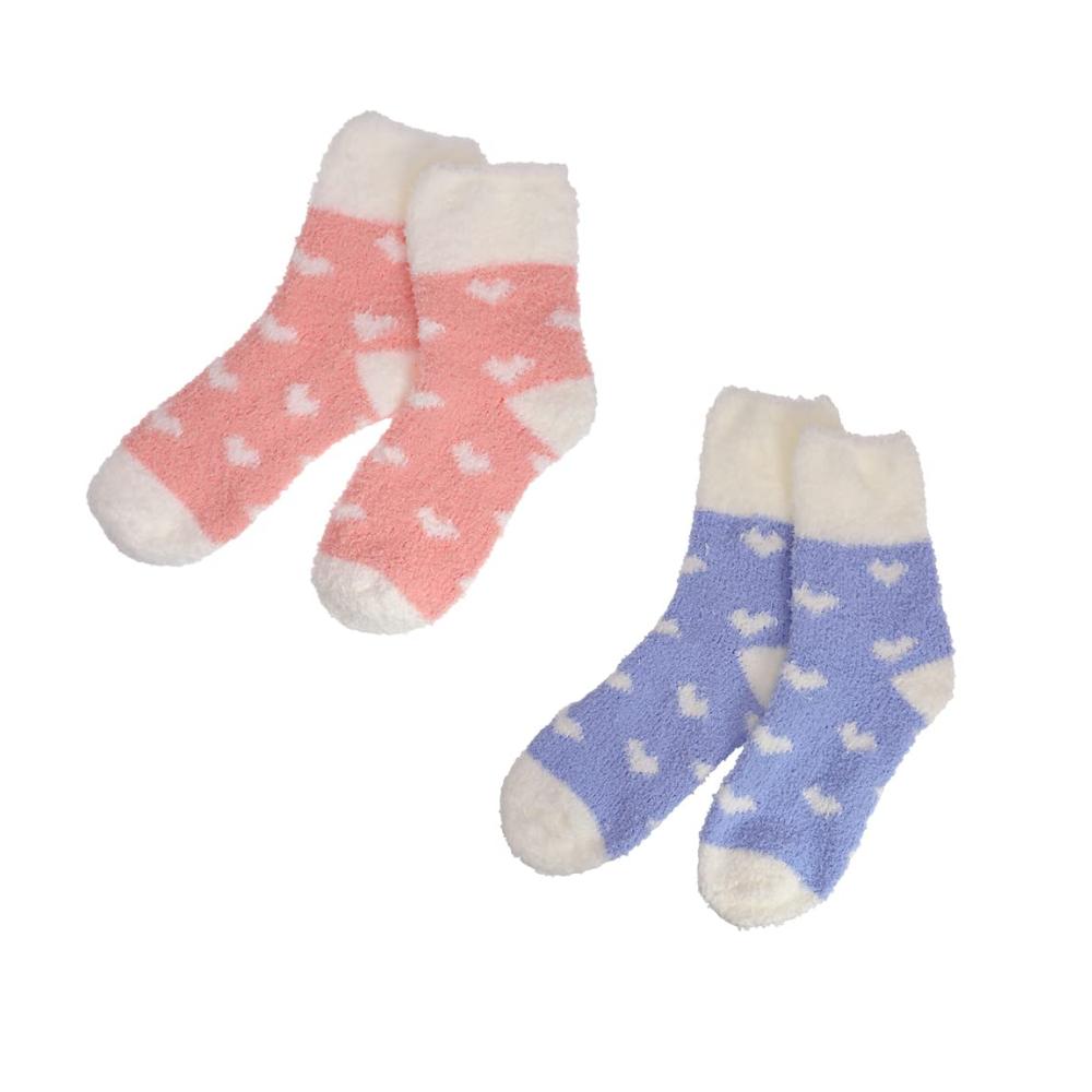 Flauschige Stoppersocken 2 Paar für Damen und Mädchen - Warme weiche dicke Hausschuhe für den Winter - Gemütliche Damensocken in Einheitsgröße 37-42 (Blau/Rosa