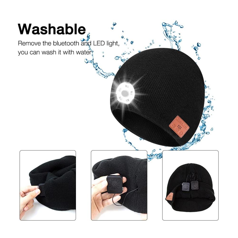 Bluetooth Beanie Mütze NAVESO - LED Wintermütze mit Bluetooth 5.0 Mikrofon Licht & Wireless-Funktion für Herren und Damen beim Wandern Radfahren Laufen und Camping