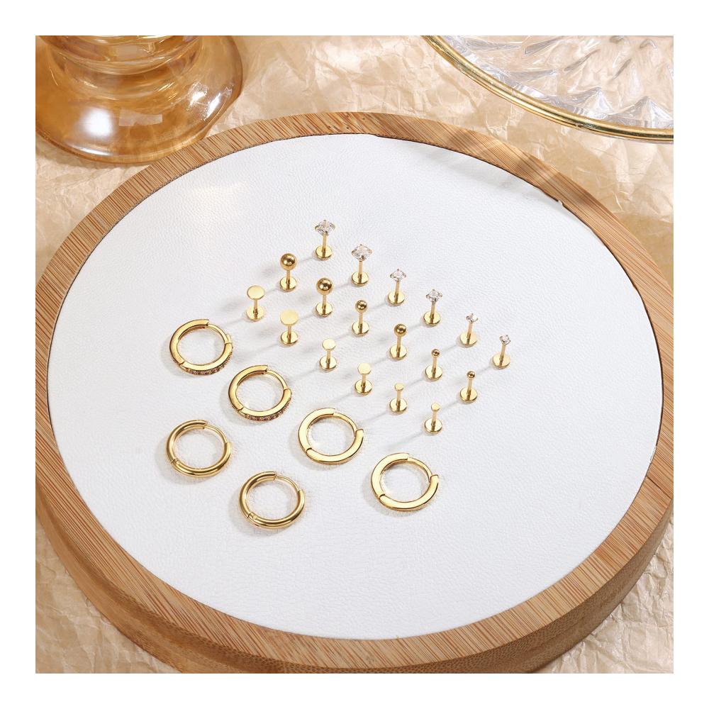 18 Karat vergoldete Edelstahl-Ohrstecker 12 Paar winzige Sets für mehrere Piercings & Knorpel-Creolen