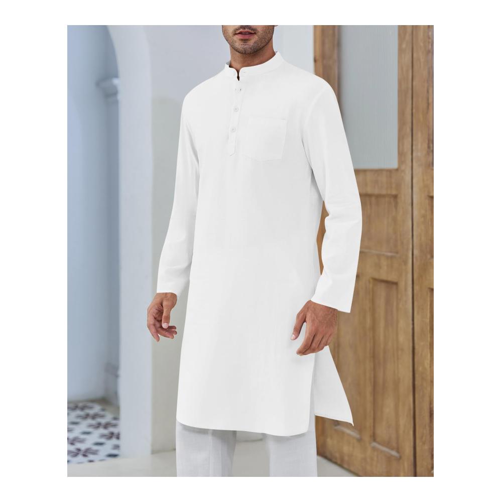 Herren Bademantel von Cicy Bell – Langarm Kaftan Robe mit Knopfleiste V-Ausschnitt Henley-Stil und Seitenschlitz – Casual Kleid Shirt in modernem Design