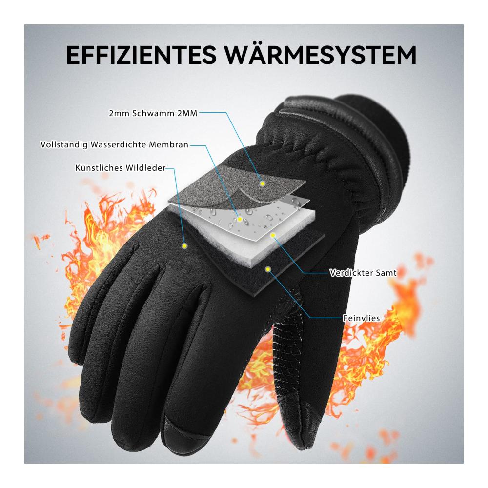 Wasserdichte Herren Winterhandschuhe mit Touchscreen-Funktion - Ideale Skihandschuhe und Motorradhandschuhe