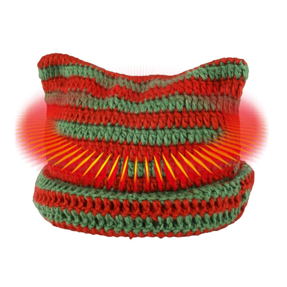 Niedliche Strickmütze mit Katzenohren für Damen und Herren - Winter-Beanie mit Streifenmuster und Thermofutter