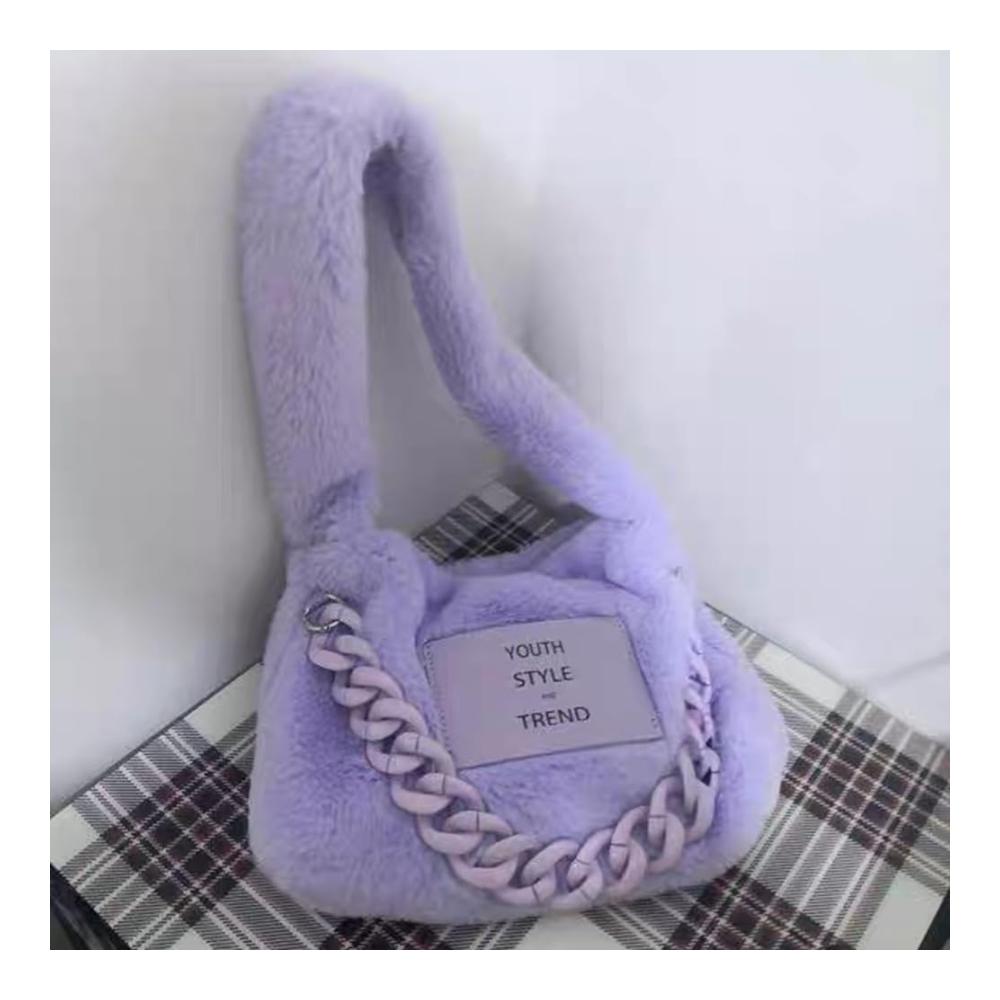 Cyber Y2K Plüsch-Schultertasche mit Reißverschluss – Stilvolle Damen Umhängetasche für den Winter