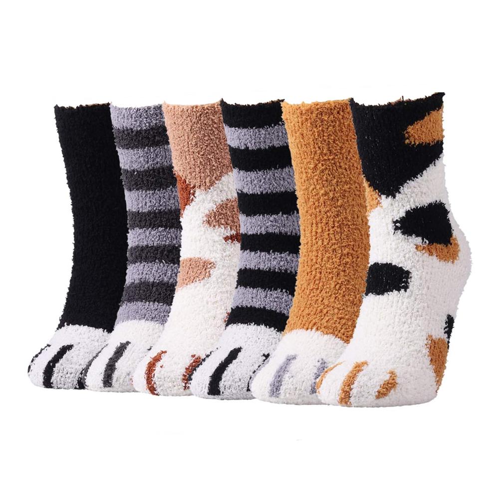 Stoppersocken 6 Paar - Kuschelsocken Damen für warme Winterabende | Flauschige Wintersocken mit rutschfester Sohle | Weihnachtssocken Geschenkset für die ganze Familie