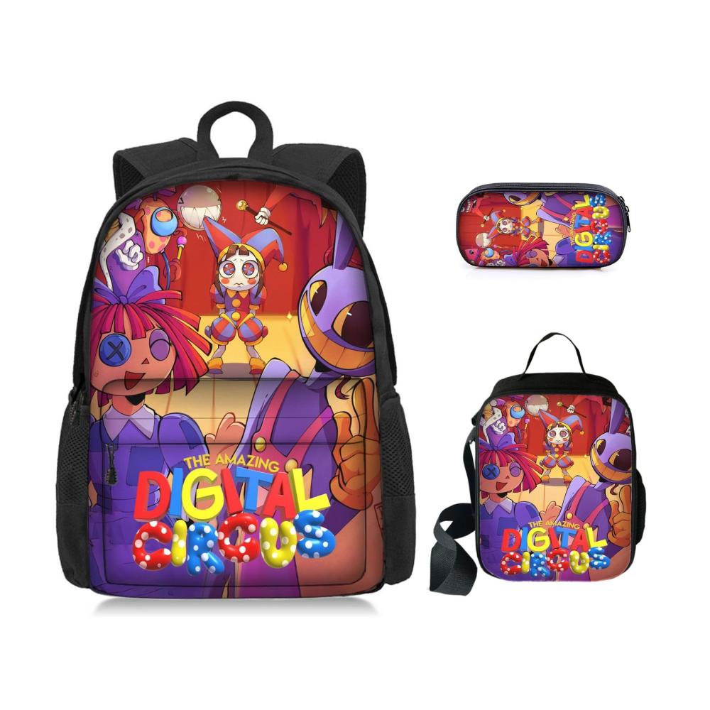 Digitale Zirkusclown-Rucksäcke Leichtgewichtige Schulranzen mit Schultertasche Buchtasche Mahlzeitentasche Stifttasche - Perfekt für die Schule